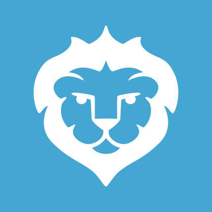 White lion symbol on a blue circle representing courage.