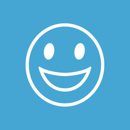 White smiley symbol on a blue circle representing humanity. 