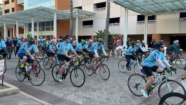 Kuraray America's Team of 24 cyclists @ starting line 2025 Bike Around Bay Event