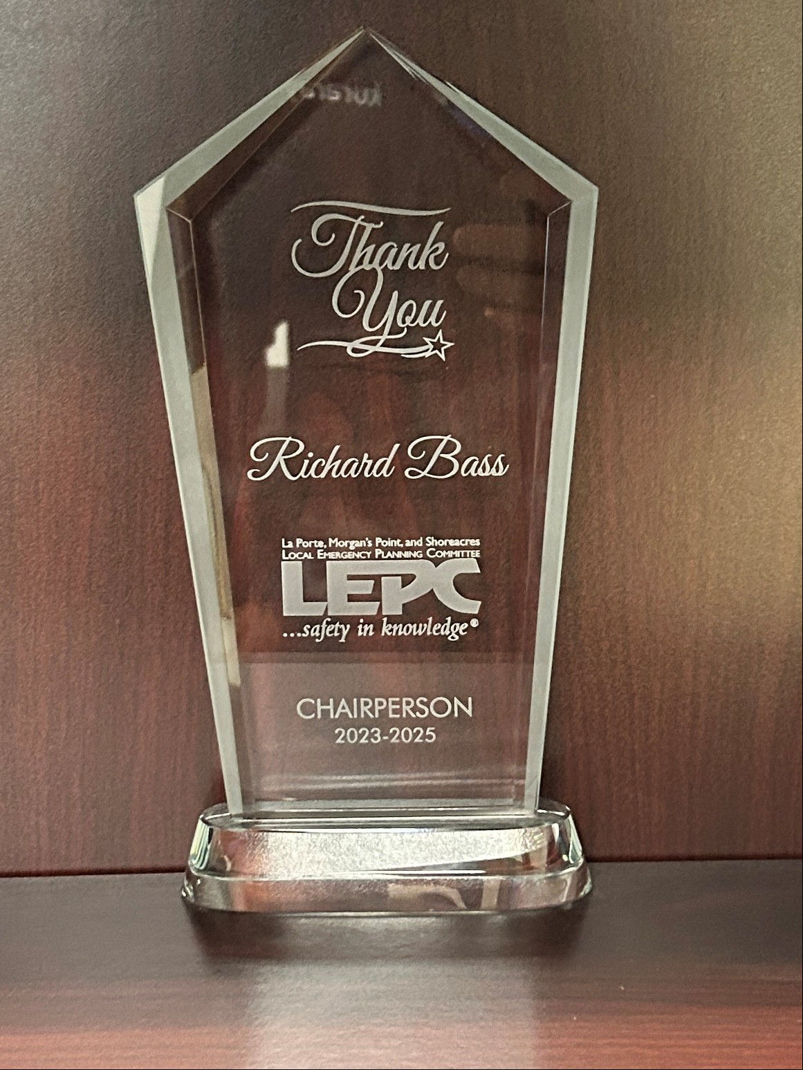 LEPC Board Chairperson Thank You Award - Richard Bass