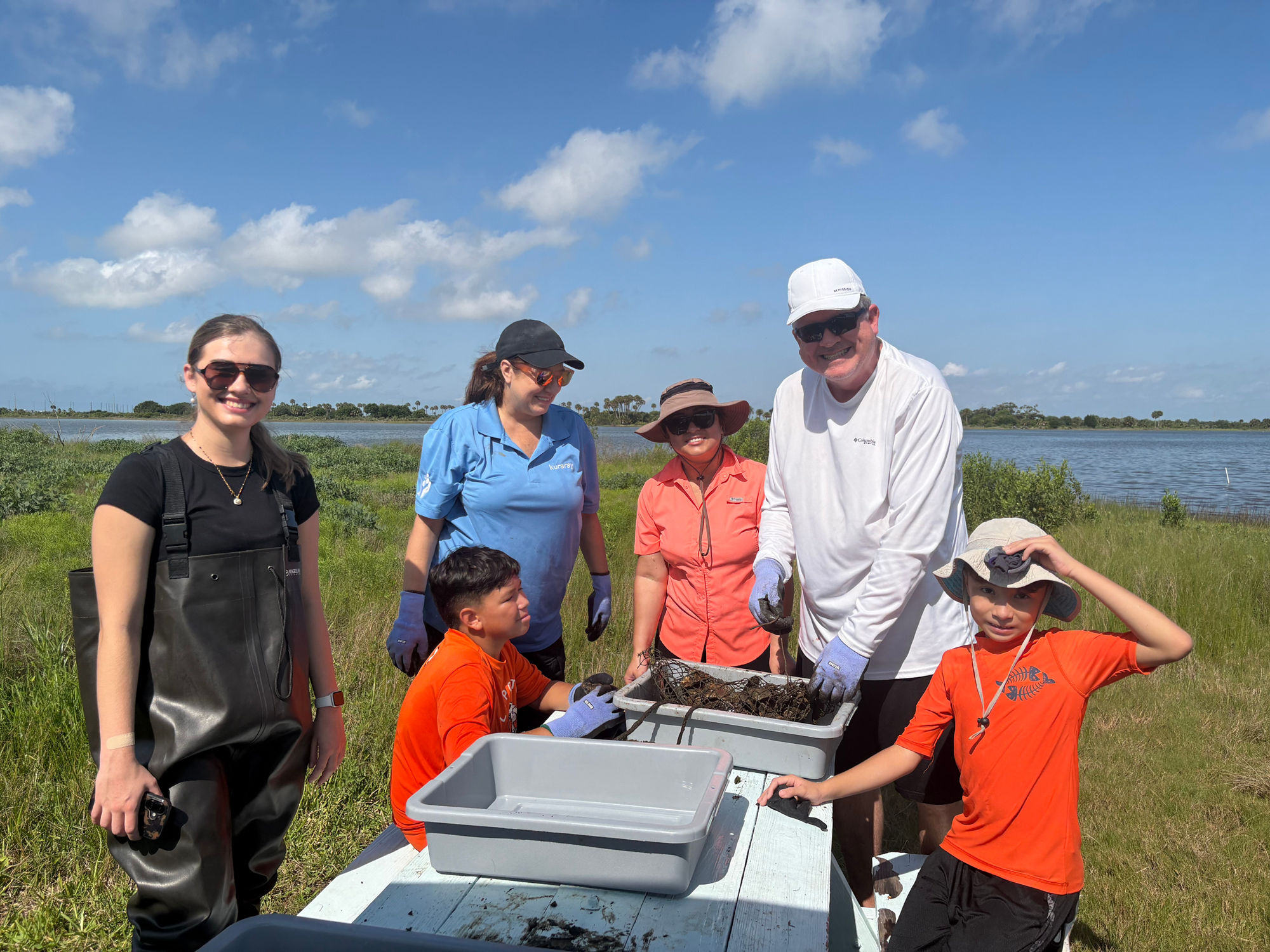 Kuraray America Volunteers Support Oyster Reef Monitoring with Galveston Bay Foundation