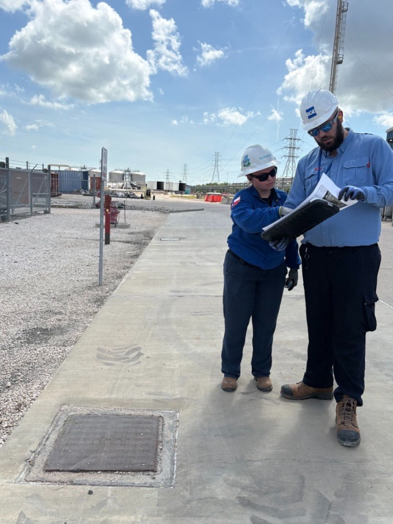 Alex Berry and John Jordan, BGE employee performing onsite drainage covers at EVAL, Pasadena, TX