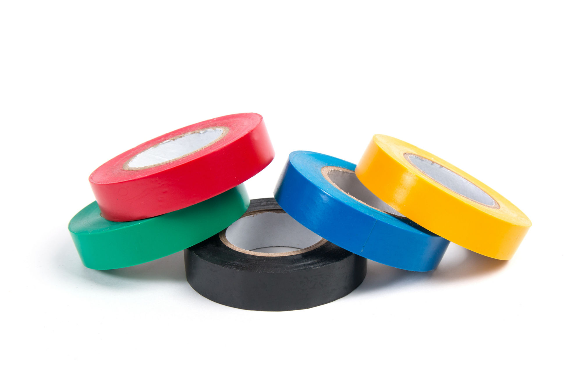 Rolls of colored insulating tape isolated on white background