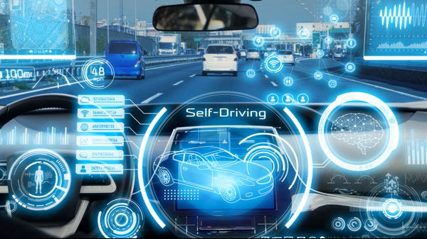 Graphic in blue colours self-driving