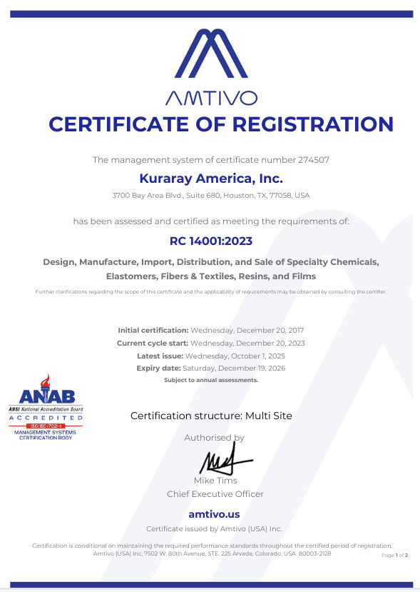 ISO 14001:2015 /RC14001:2023 Certificate of Registration