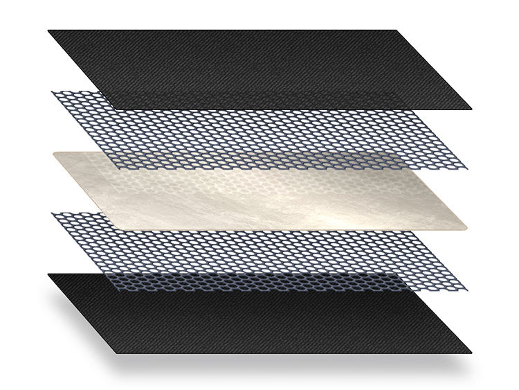 Five-layered structure with "strong double-sided adhesive sheet" sandwiched between "mite-permeable non-woven fabric" and "resin mesh (kneaded with attractant)"