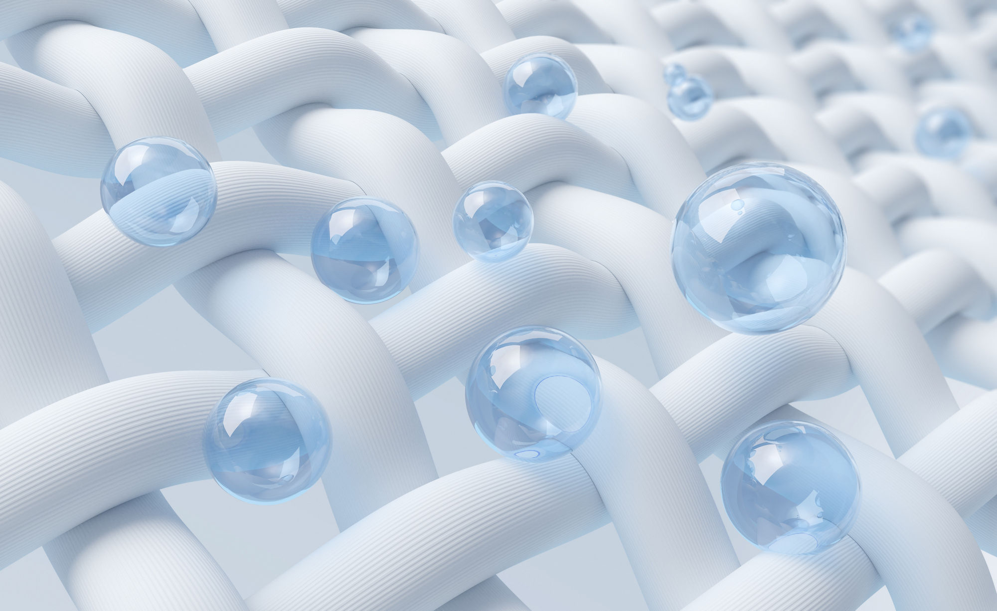 水泡清洁布料织物纤维的特写，宏观视角，3D 渲染