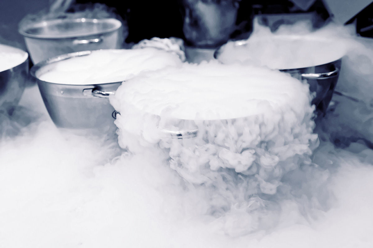 Making ice cream with liquid nitrogen, professional cooking