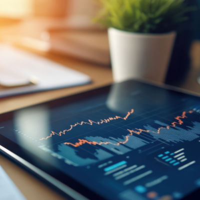 写真：タブレット端末とチャート図