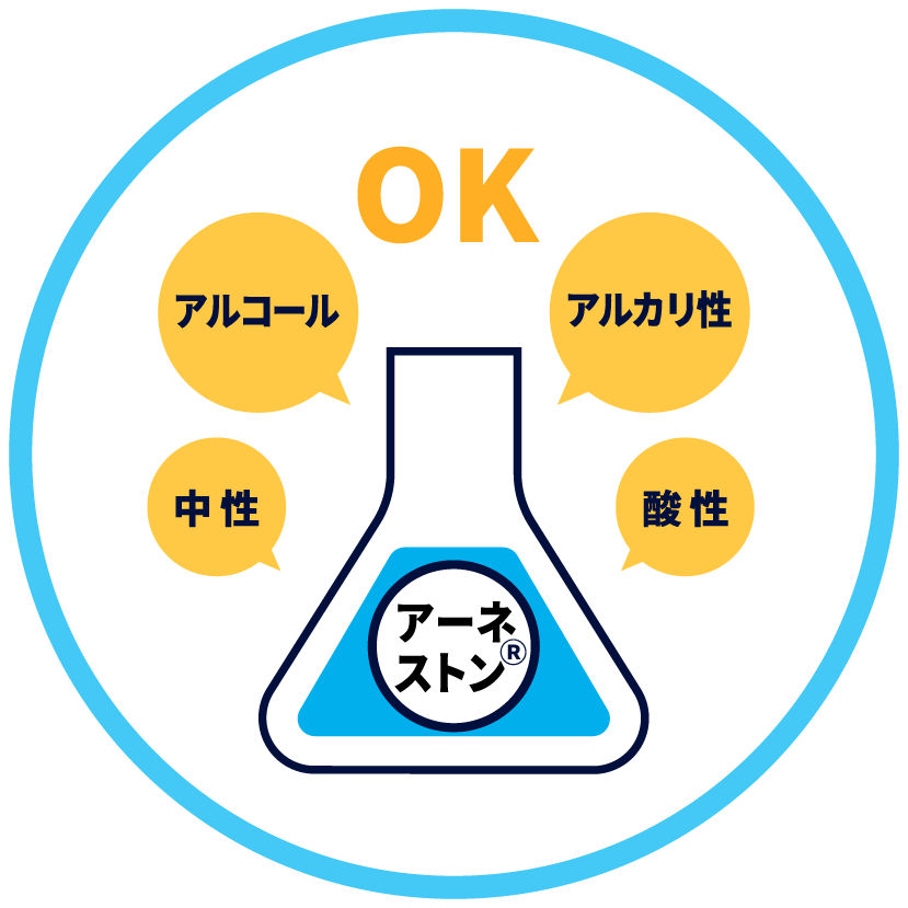 家庭用洗剤や消毒液などの 耐薬性に優れる