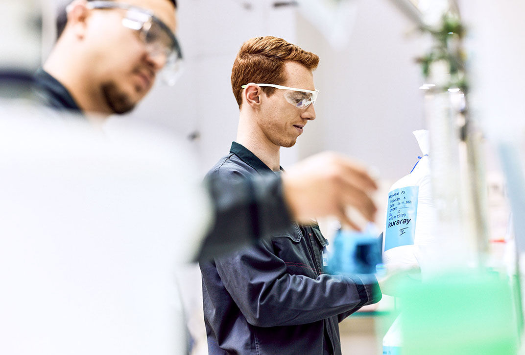 Working in the laboratory at Kuraray.