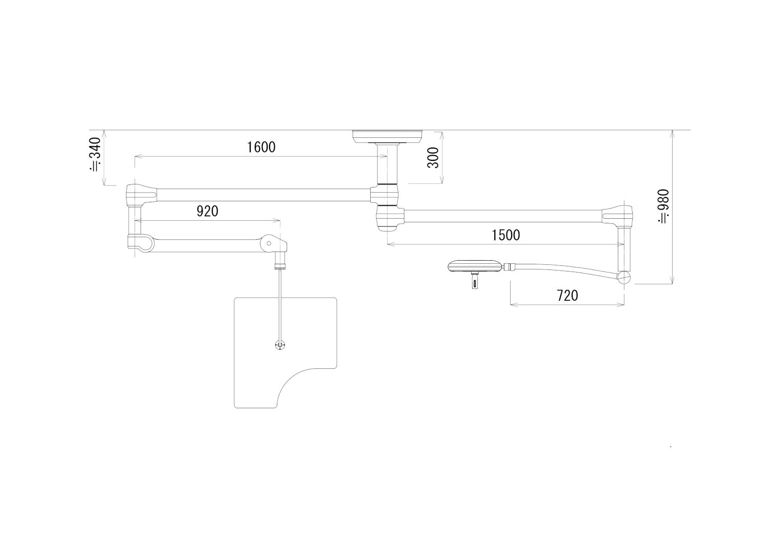 KYOWAGLAS-XA™ X-ray protection shield Long arm type;  LFL21 (Protective board and illuminator combined type) Drawing Image