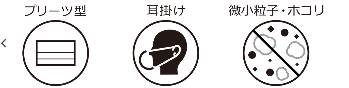 プリーツ型、耳掛け、微小粒子・ホコリ