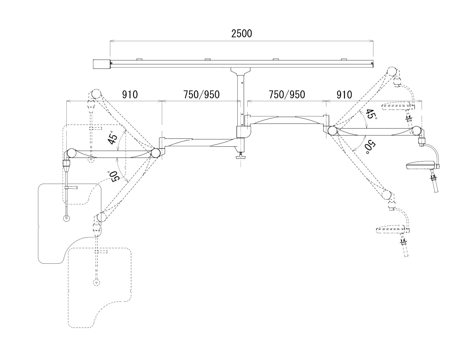MAVIG X-ray protection shield Model: MV-SSL (traveling type, with illuminator) Drawing Image