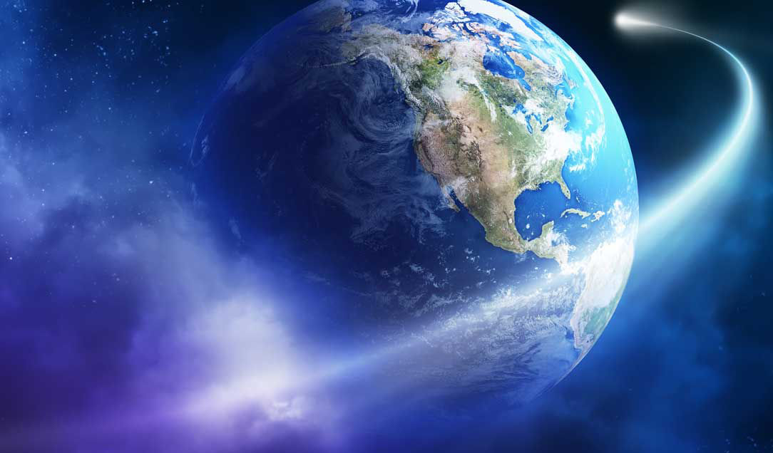 Image symbolizing KURARAY POVAL: a meteorite with a bright tail orbiting the earth.