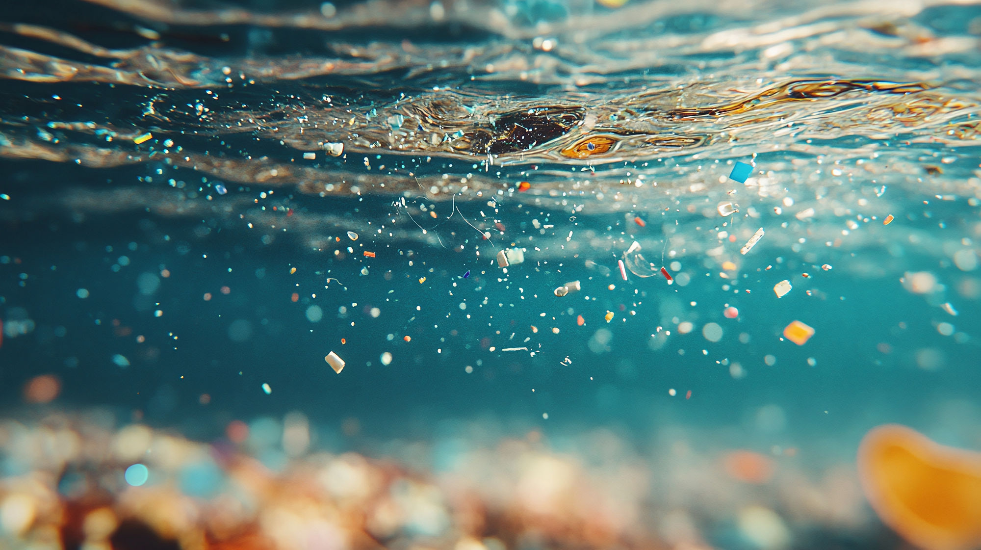 Floating microplastics in clear water