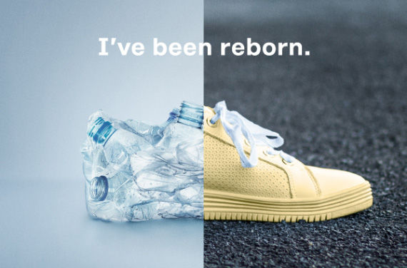 写真 ペットボトルが靴に生まれ変わるサーキュラーエコノミーのイメージ写真 I've been reborn.