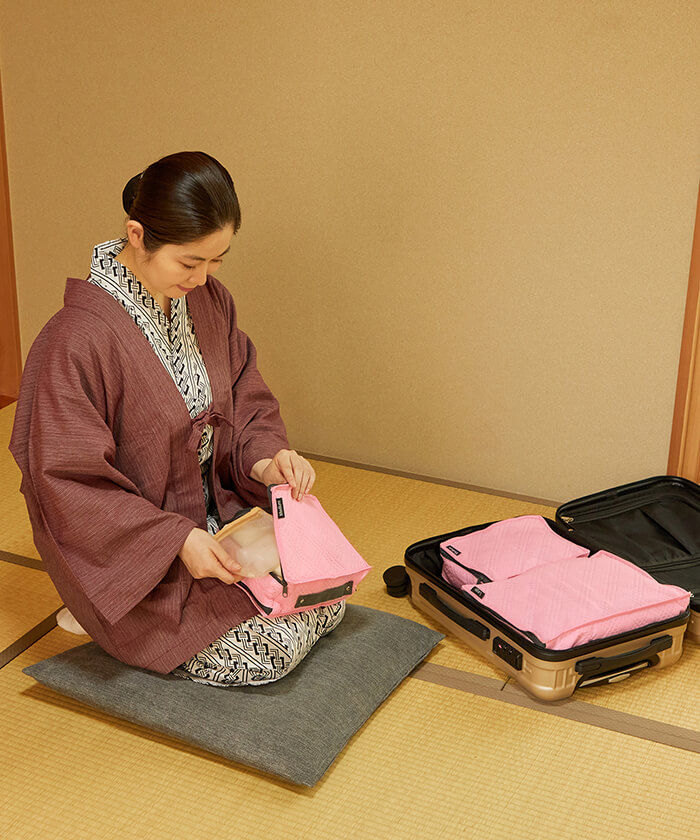 Deodorizing travel pouch with compartments Use Image